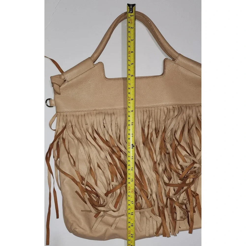 Foley + Corinna Fringe Hobo Designer Shoulder Purse Beige Leather W/Dust Bag